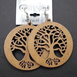 BROWN boho tree of life wooden earrings